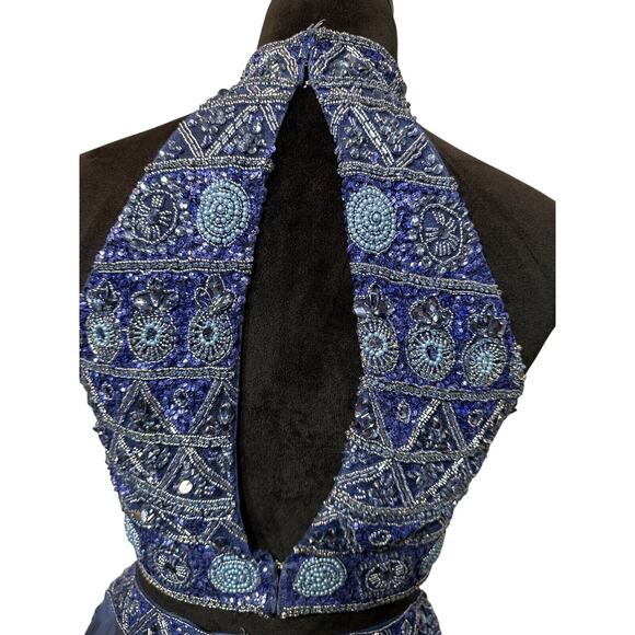 Sherri Hill 2 Piece Chiffon Skirt/Embellished Top Blue Size 6 Style 51296 Formal - Picture 7 of 15